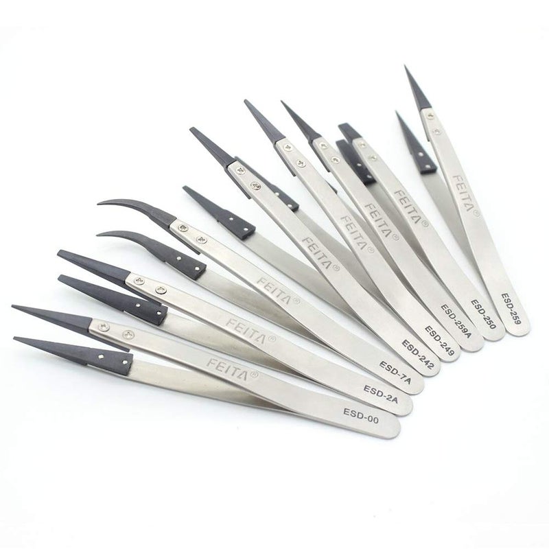 FEITA Precision Tweezer Set - FEITA Antistatic Replaceable Fiber Tip Stainless Steel ESD Tweezers for Electronics, Jewelry-Making, Laboratory, Hobby (8 Pcs) - Image 2